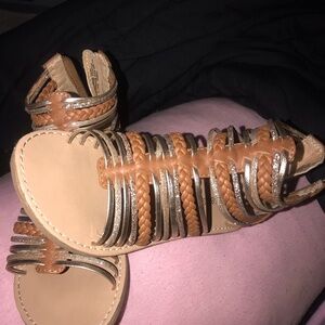 Women's Tan and Gold Sandals